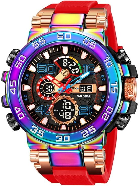 Other - Men's Red Analog Quartz Waterproof Sports Outdoor Military LED Digital Watch